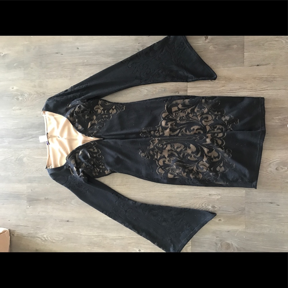 Boho Black cocktail dress- flare sleeves